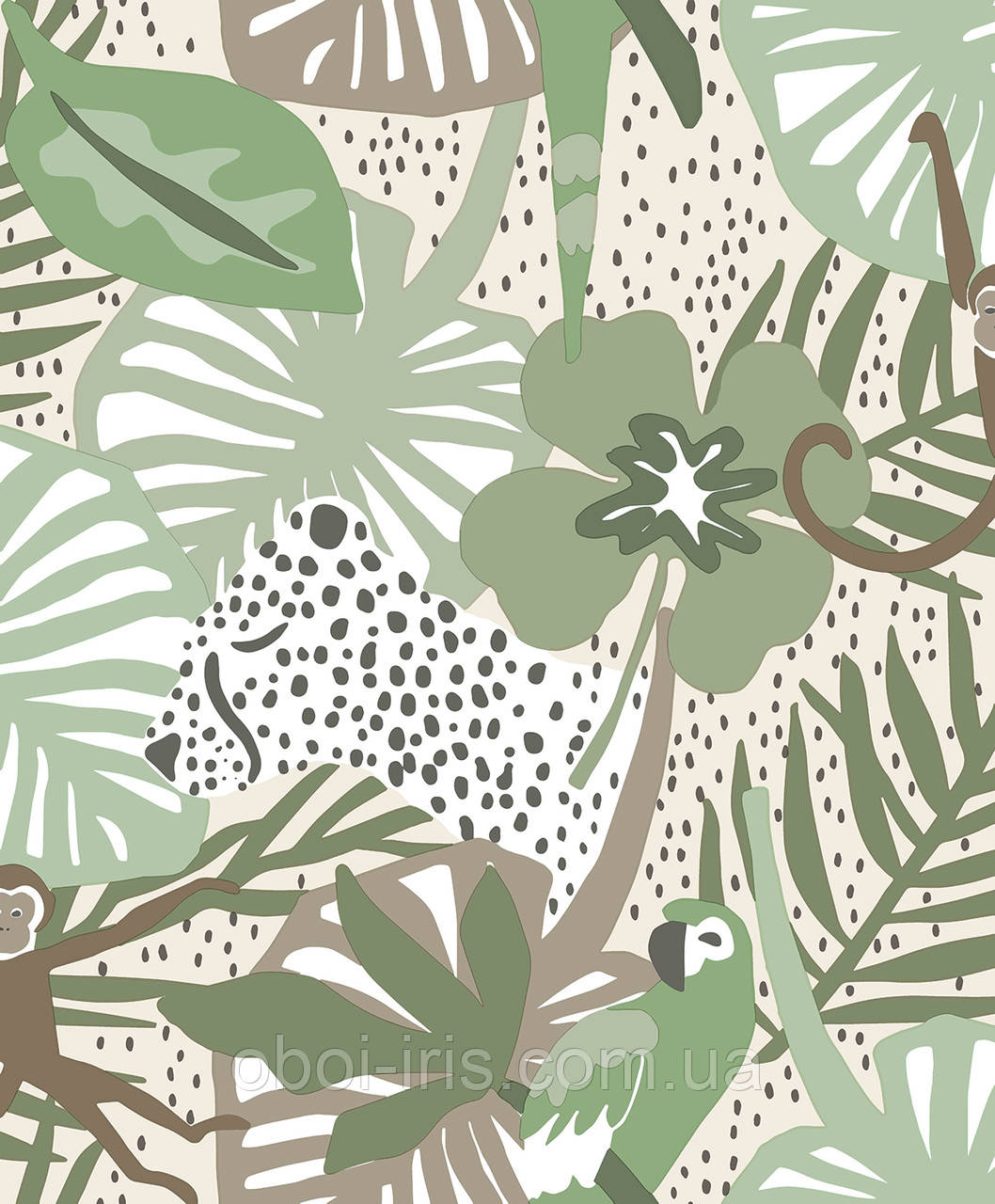 1058x1280  220722 Обои Doodleedo International Нидерланды Детские 10,05*0,53 Джунгли  Попугаи Леопарды Серые Мятные — в Категории \"Рулонные Обои\" на Bigl.ua  (1401781385)