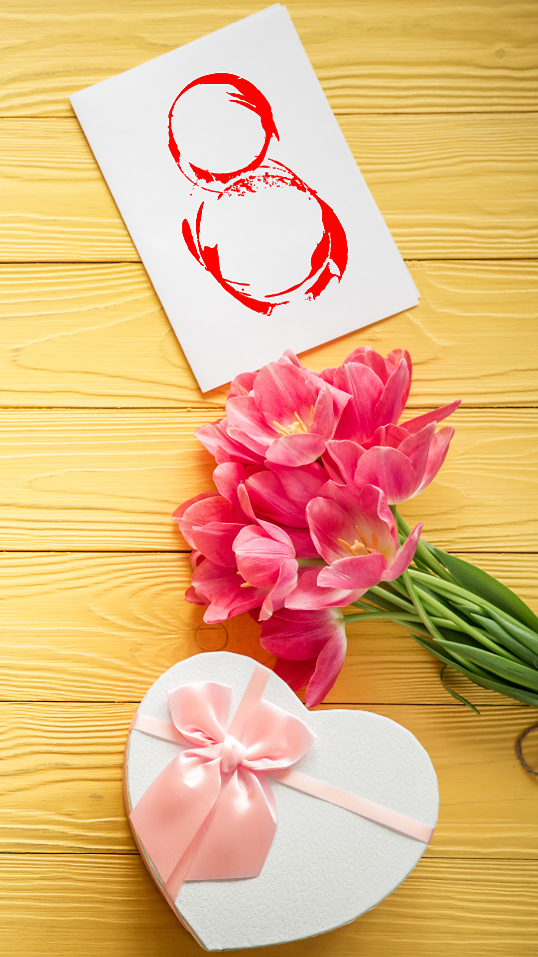 1080x1920  Image International Women's Day tulip present Flowers bow 1080x1920