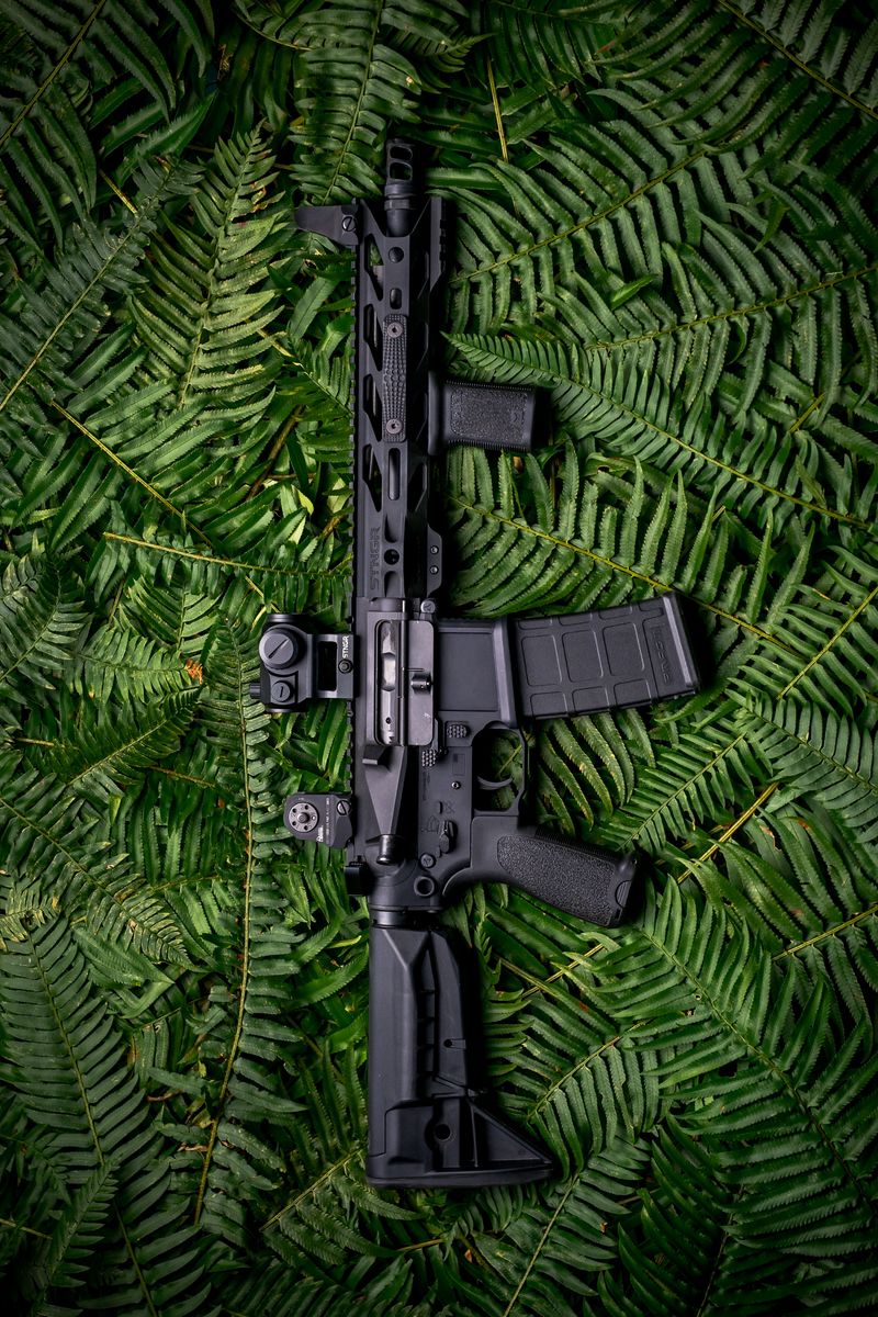 800x1200  Скачать 800x1200 автомат, оружие, черный, папоротник, листья обои, картинки  iphone 4s/4 for parallax