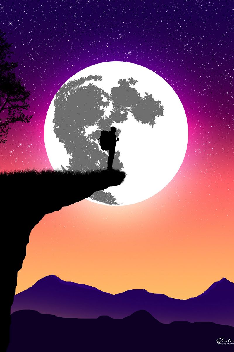 800x1200  Скачать 800x1200 силуэт, луна, арт, вектор, обрыв, ночь обои, картинки  iphone 4s/4 for parallax