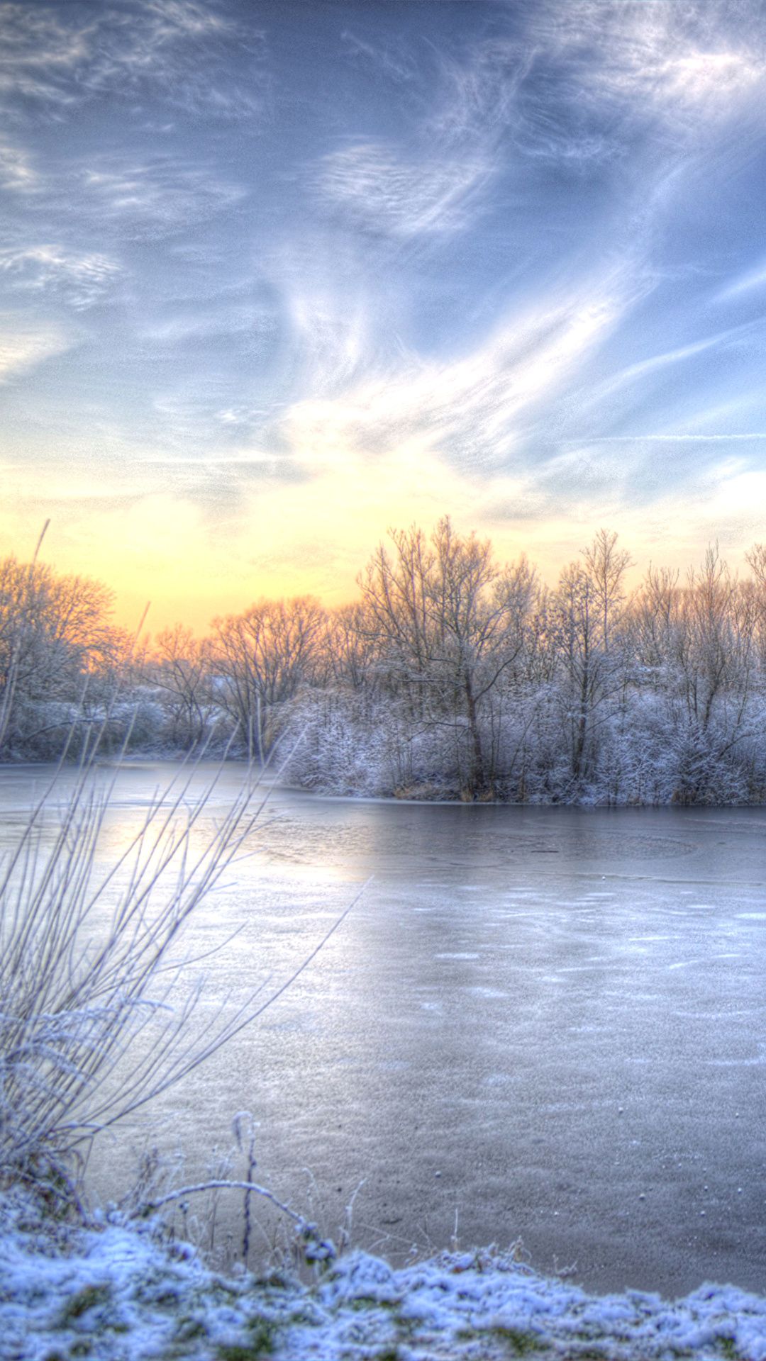 1080x1920  Картинка HDR Зима Природа Небо Реки Времена года 1080x1920