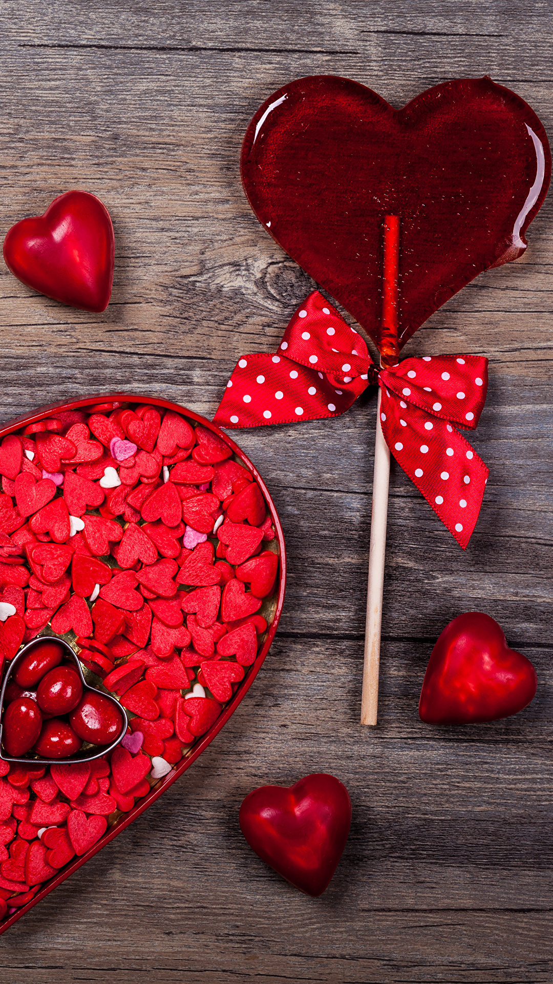 1080x1920  Фото День святого Валентина Сердце Леденцы бантики Много 1080x1920