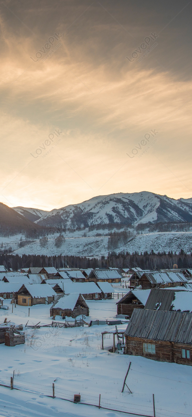 650x1407  Зимняя деревня - мобильные обои изображение_Фото номер 400799736_JPG Формат  изображения_ru.lovepik.com