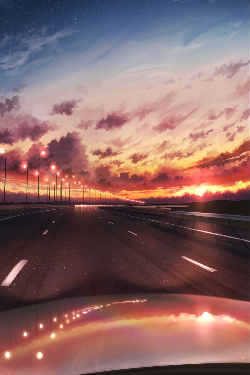 800x1200  Скачать 800x1200 дорога, закат, сумерки, поворот, арт обои, картинки iphone  4s/4 for parallax