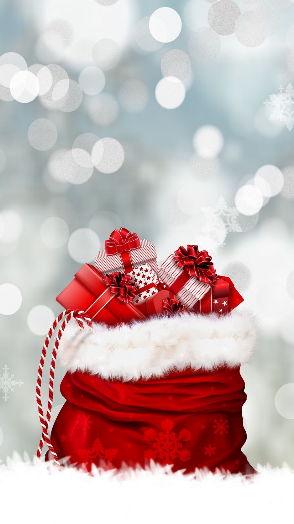 938x1668  Скачать 938x1668 подарки, рождество, новый год, снежинки, блики обои,  картинки iphone 8/7/6s/6 for parallax