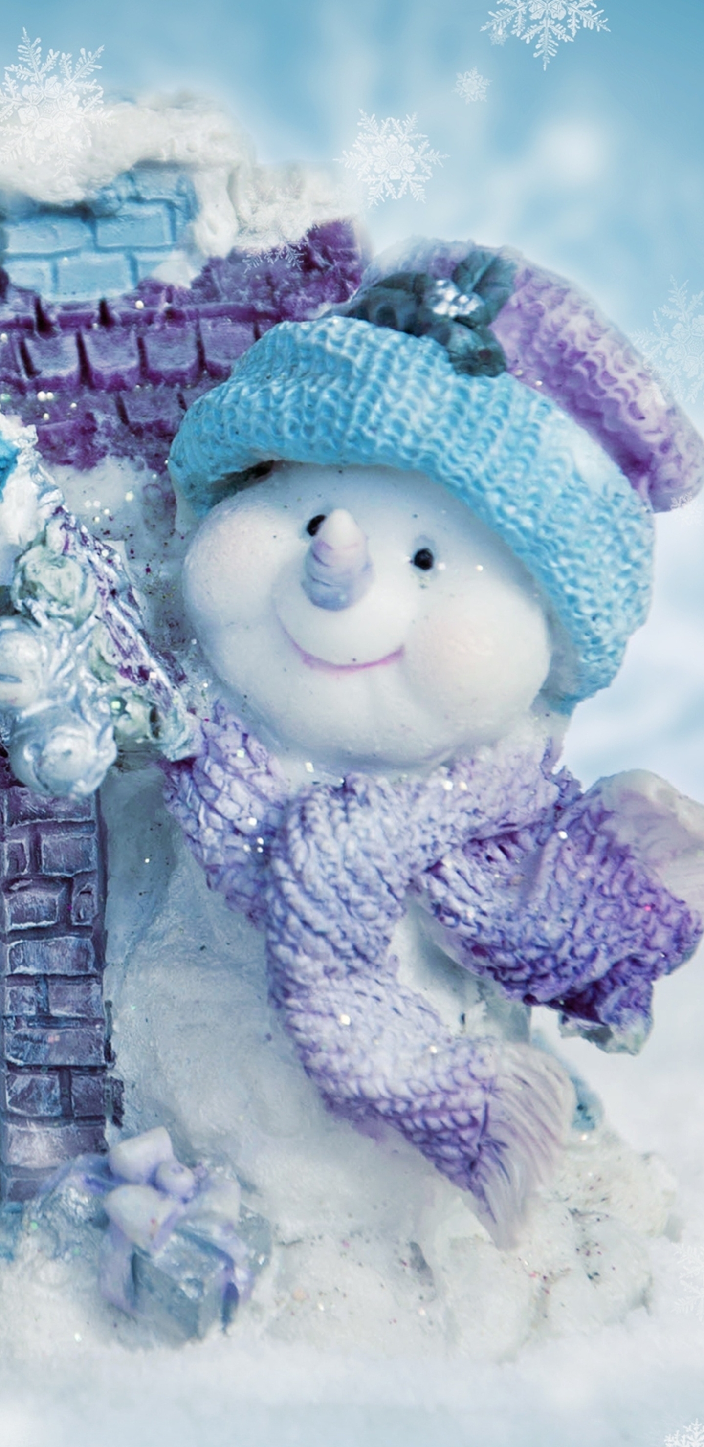 1440x2960  Обои на телефон: Зима, Снежинки, Рождество, Праздник, Синий, Дом, Снеговик,  Снежинка, Праздничные, Праздничный День, 1309429 скачать картинку бесплатно.