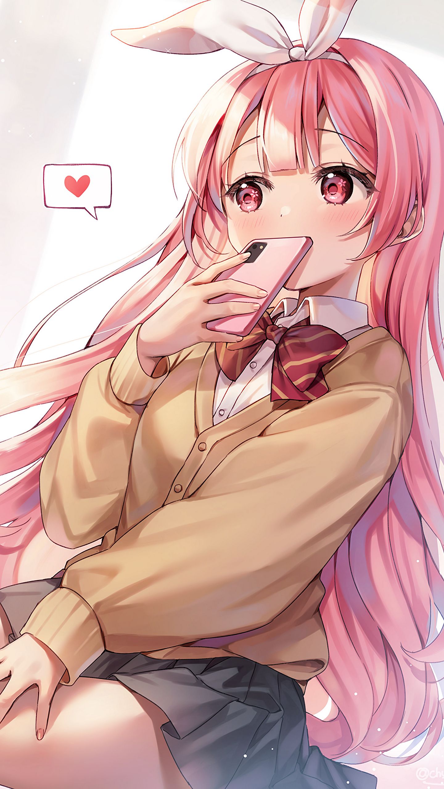 1440x2560  Скачать 1440x2560 девушка, румянец, ушки, телефон, сердце, любовь, аниме  обои, картинки qhd samsung galaxy s6, s7, edge, note, lg g4