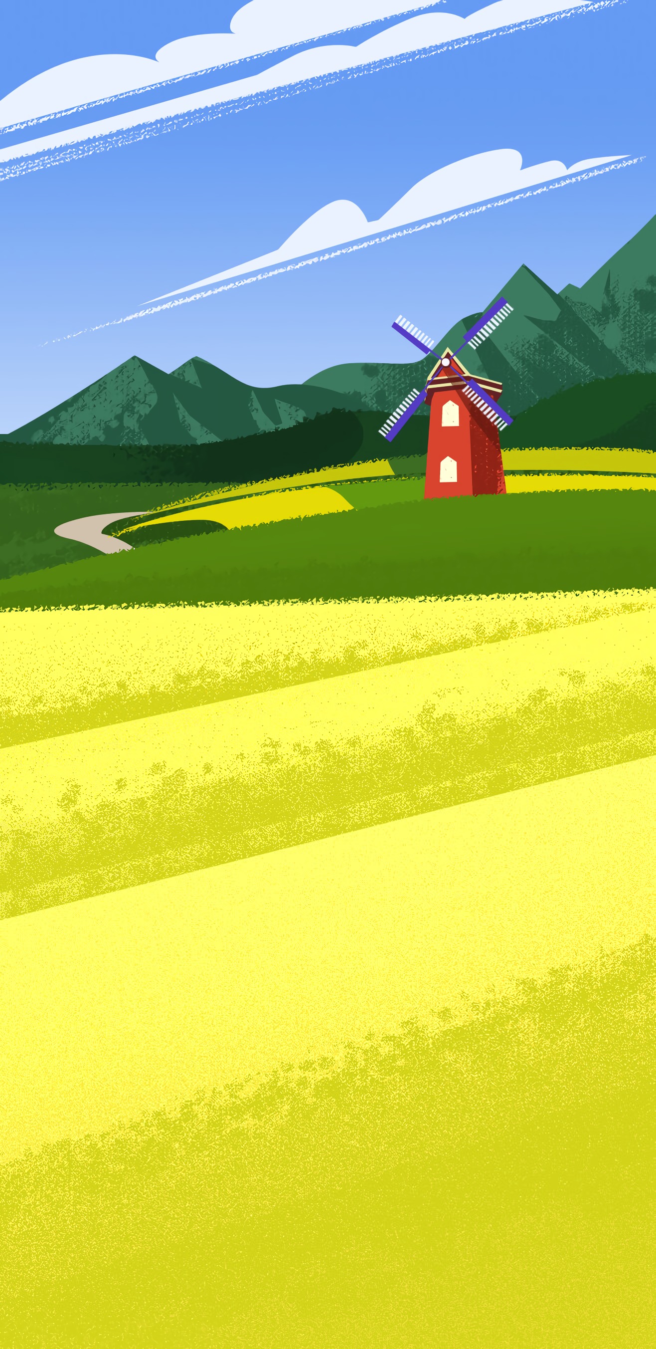 1316x2704  Обои на телефон: Мельница, Горы, Арт, 81506 скачать картинку бесплатно.