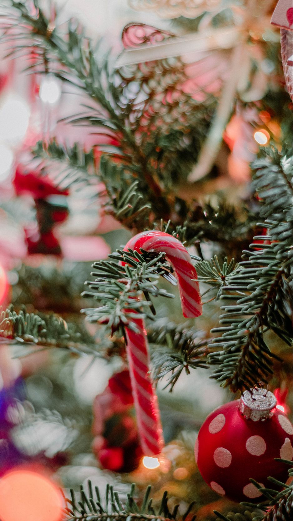 938x1668  Скачать 938x1668 елка, украшения, шары, леденец, новый год, рождество обои,  картинки iphone 8/7/6s/6 for parallax