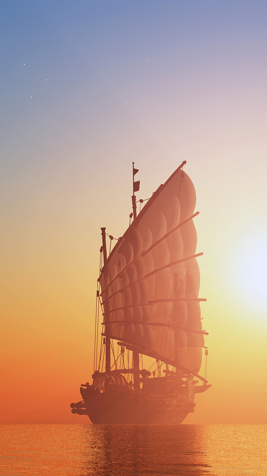 1080x1920  Фото Море корабль рассвет и закат Парусные 1080x1920