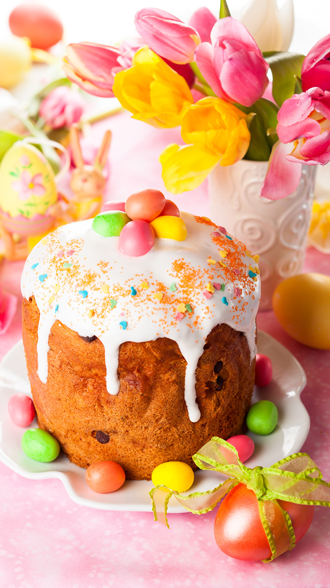 1080x1920  Photos Food Easter Icing sugar tulip Kulich egg Holidays 1080x1920