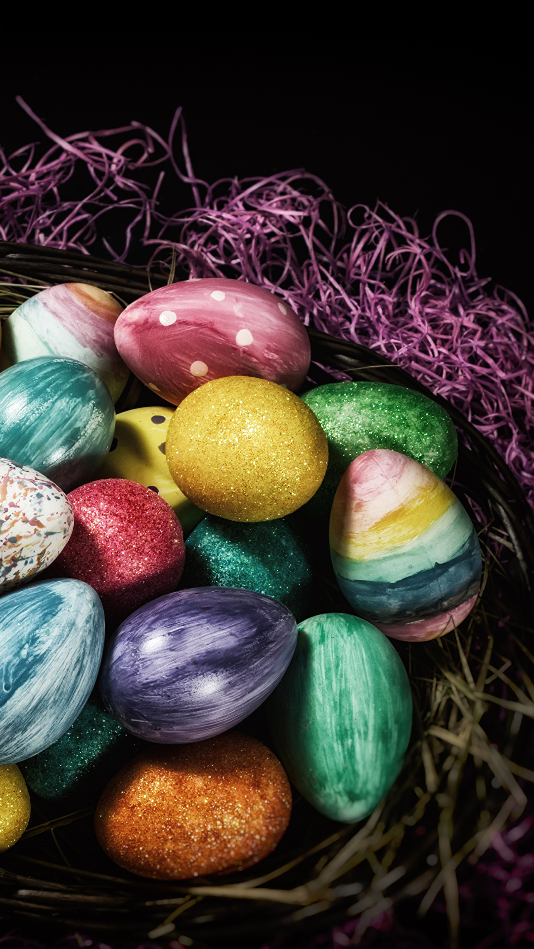 1080x1920  Фотографии Пасха кролик Разноцветные яйцо Шоколад Корзина 1080x1920