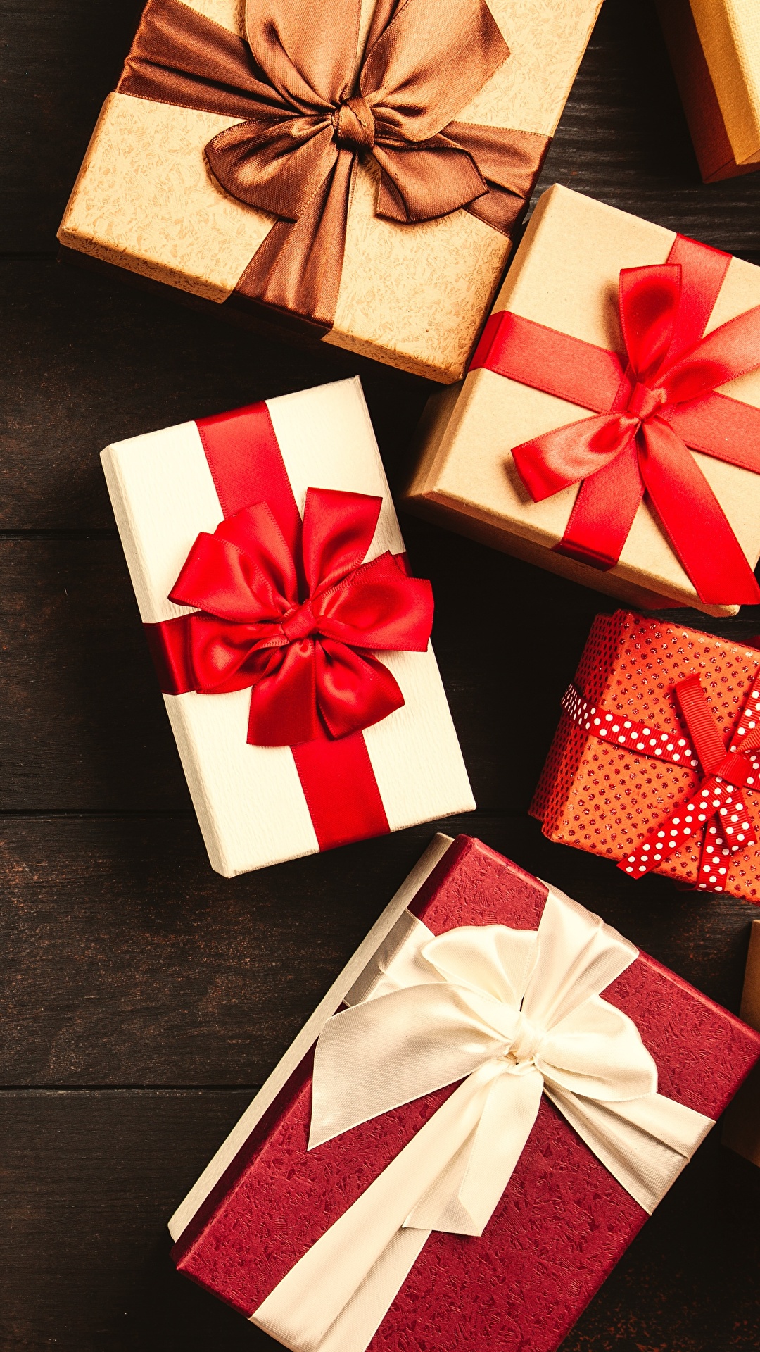 1080x1920  Photo New year present bow knot Wood planks 1080x1920