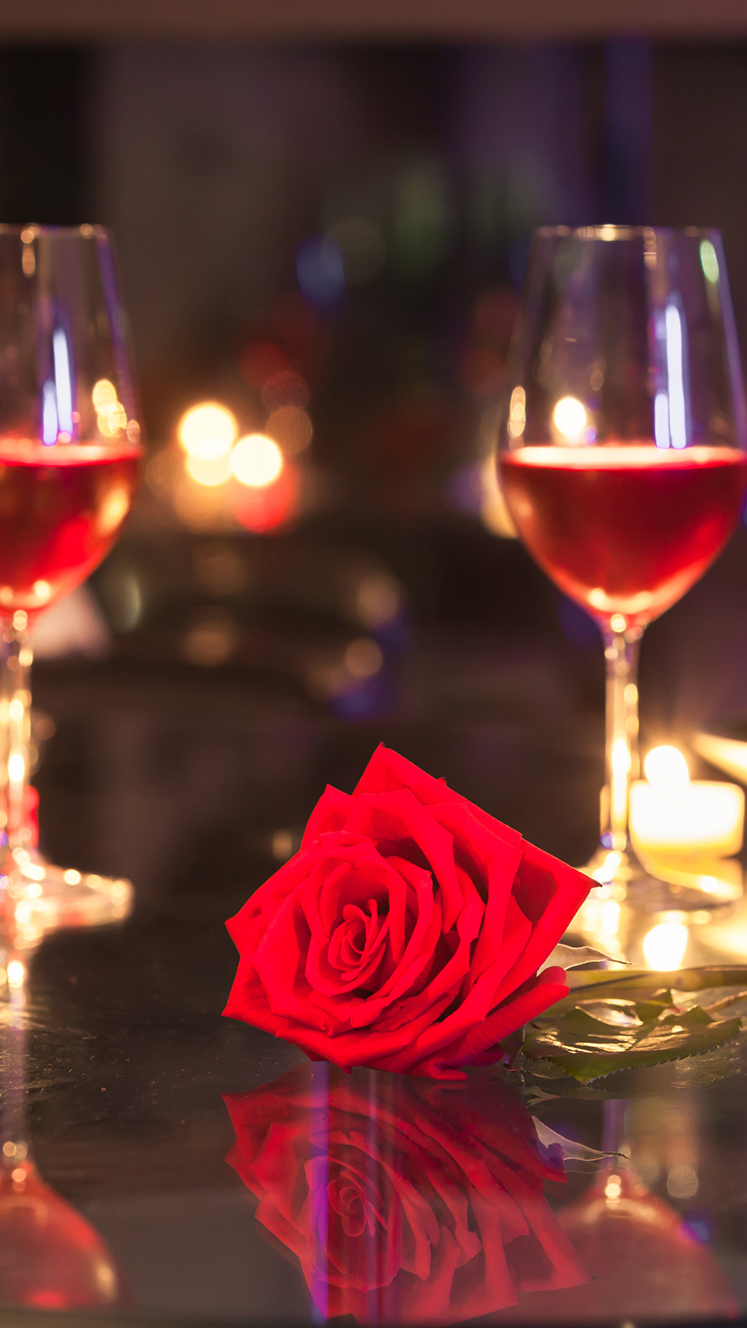 1080x1920  Фото Вино Розы Красный Еда Свечи бокал Бутылка 1080x1920