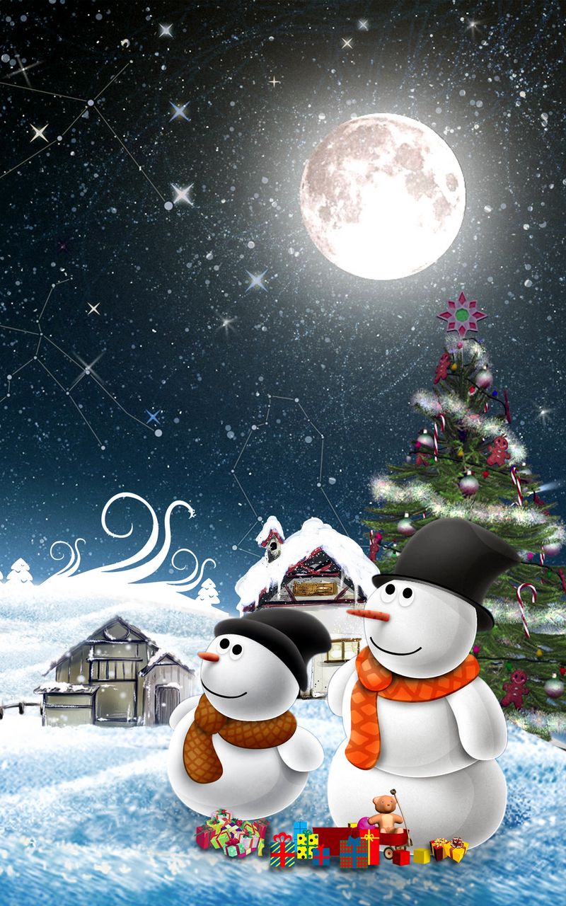 800x1280  Скачать 800x1280 новый год, снеговики, ночь, открытка, праздник, рождество  обои, картинки samsung galaxy note gt-n7000, meizu mx2