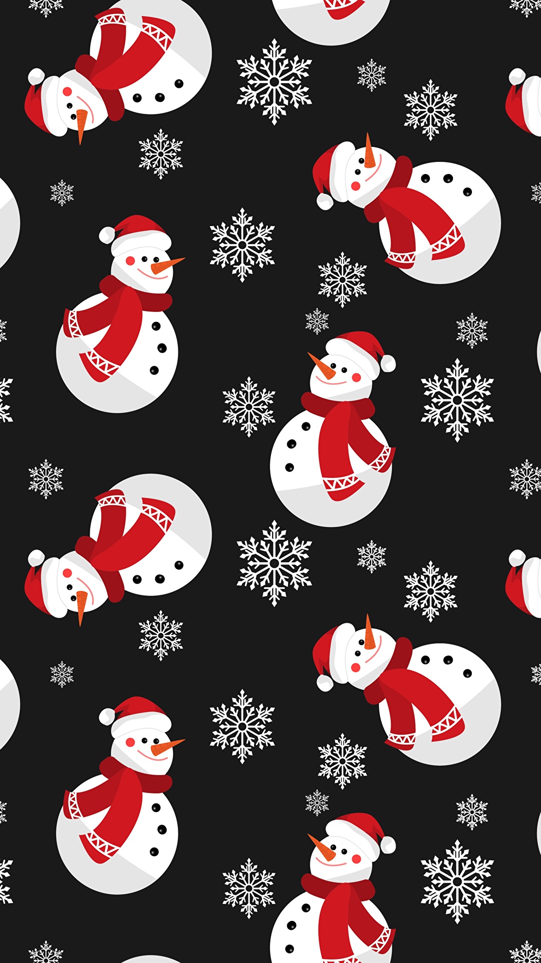 1080x1920  Фотография Текстура Новый год Снежинки Снеговики Черный 1080x1920