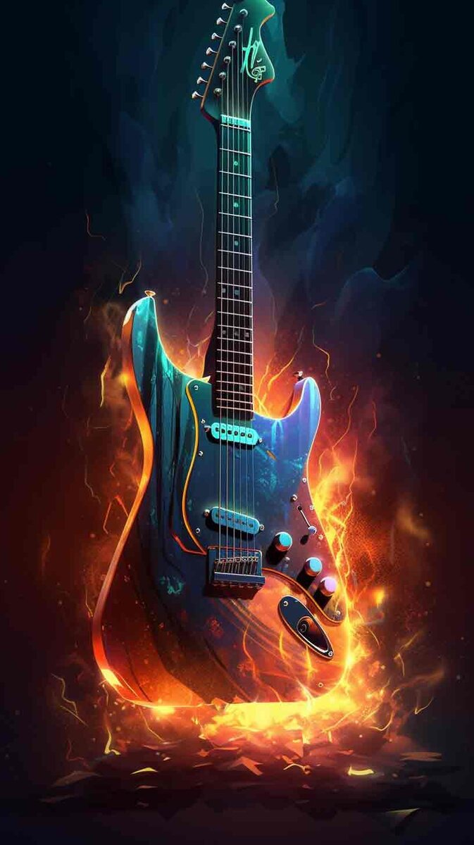 673x1200  Электрогитара в огненном спектре - Киберпанк - Яркие цвета - Бесплатные обои  на телефон | Нейронный Арт | Дзен