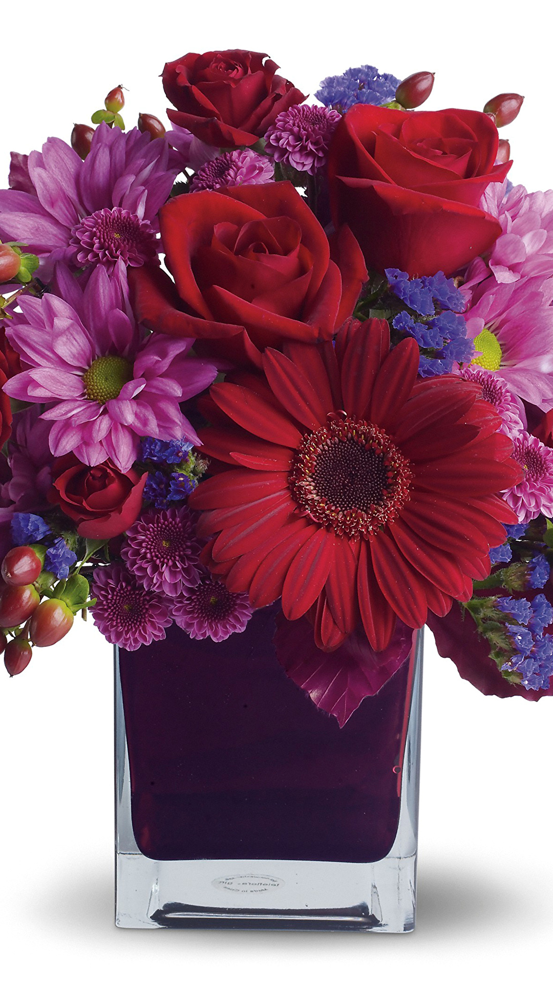 1080x1920  Картинки Букеты роза Герберы Цветы Хризантемы вазы Белый 1080x1920