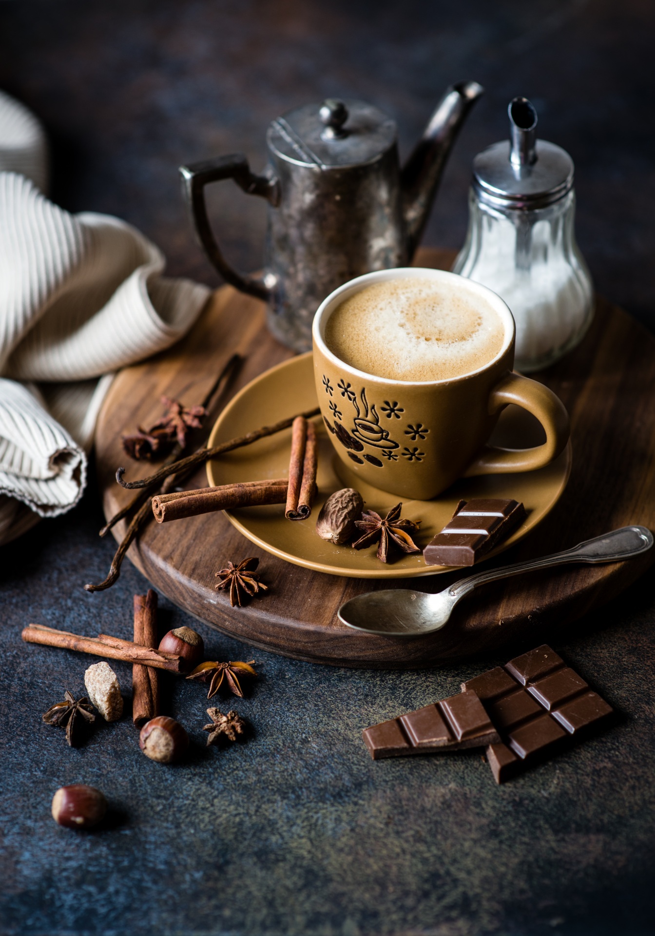 1344x1920  Картинка Шоколад Кофе Бадьян звезда аниса Корица Еда Чашка 1344x1920