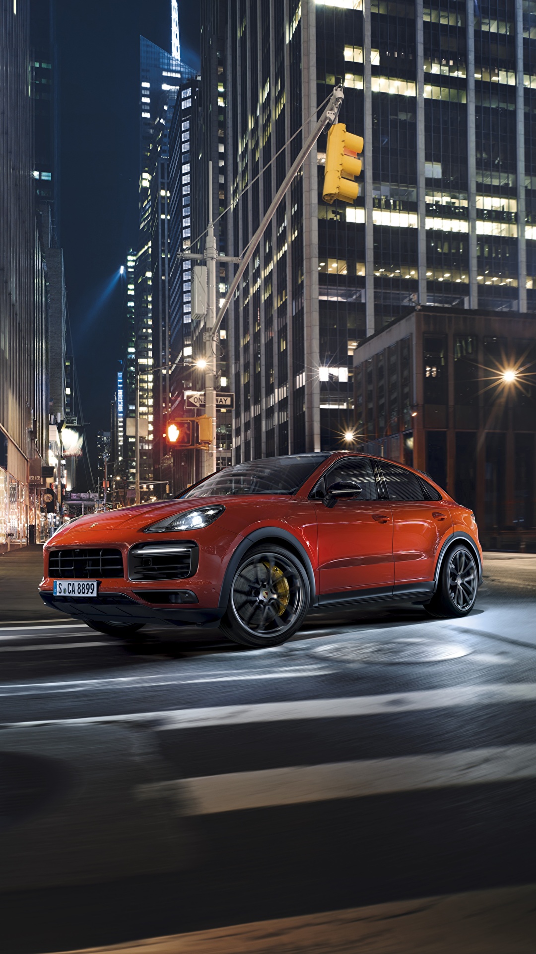 1080x1920  Image Porsche Cayenne Turbo 2019 Orange Street Motion 1080x1920