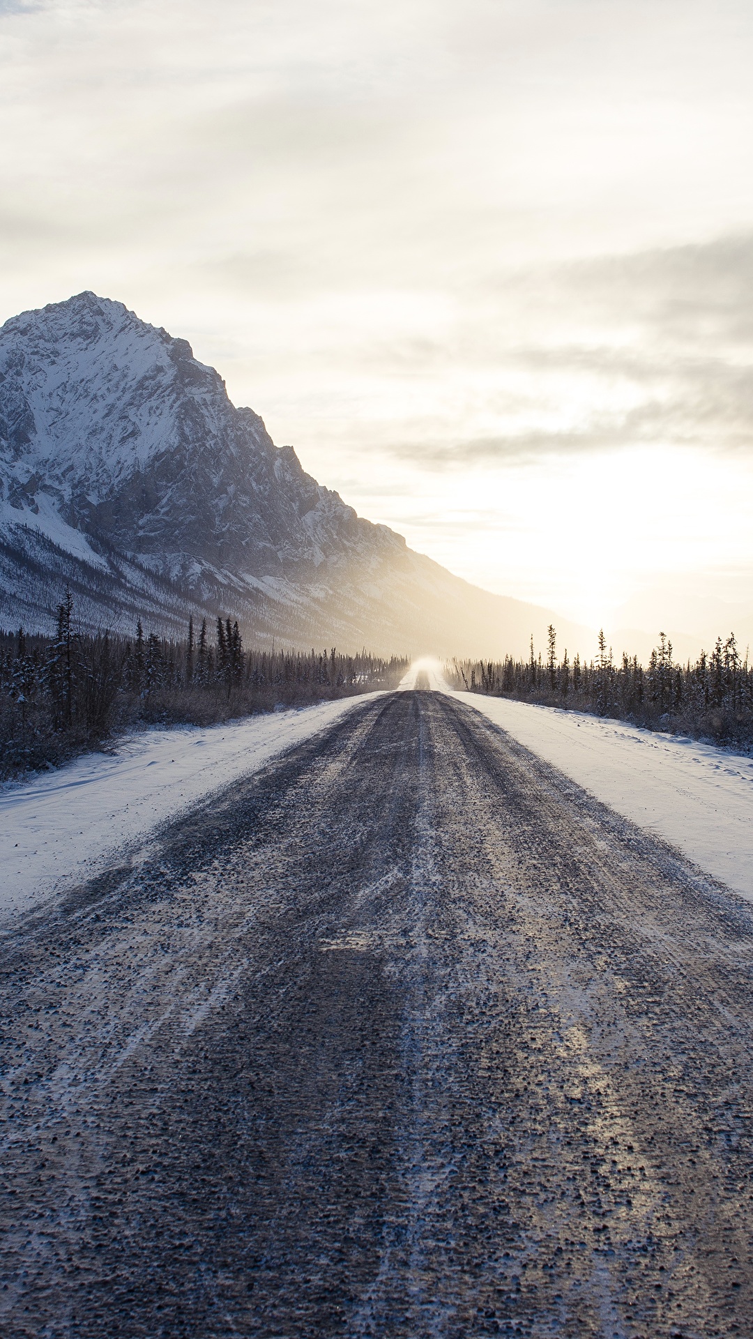 1080x1920  Фото Горы зимние Природа Утро снеге Дороги 1080x1920