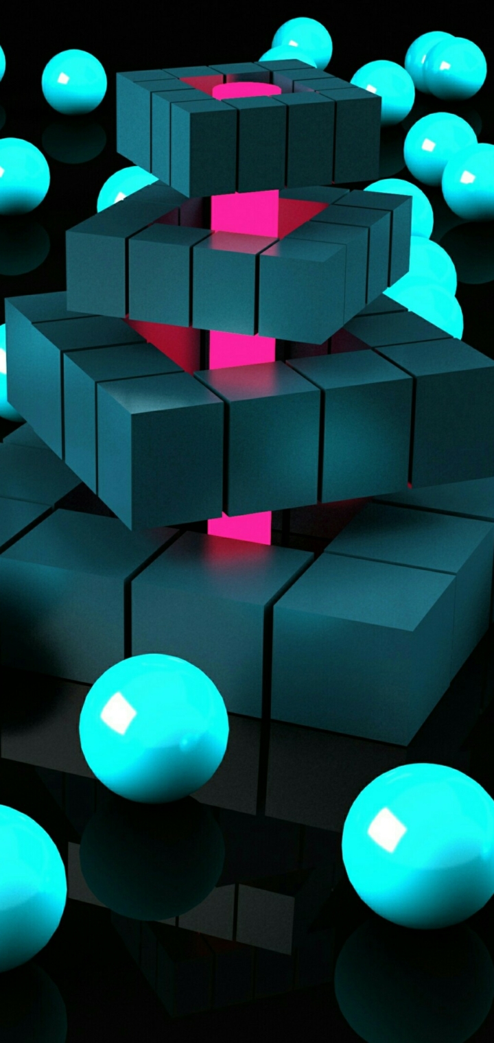 720x1520  3D Turquoise Balls - Mobile Abyss
