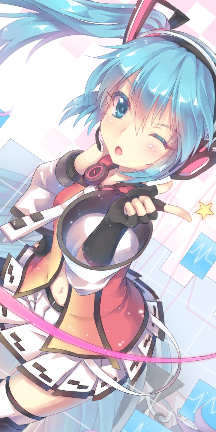 720x1440  Обои на телефон: Аниме, Наушники, Голубые Глаза, Подмигивание, Вокалоид,  Длинные Волосы, Мику Хацунэ, Синие Волосы, 1381612 скачать картинку  бесплатно.