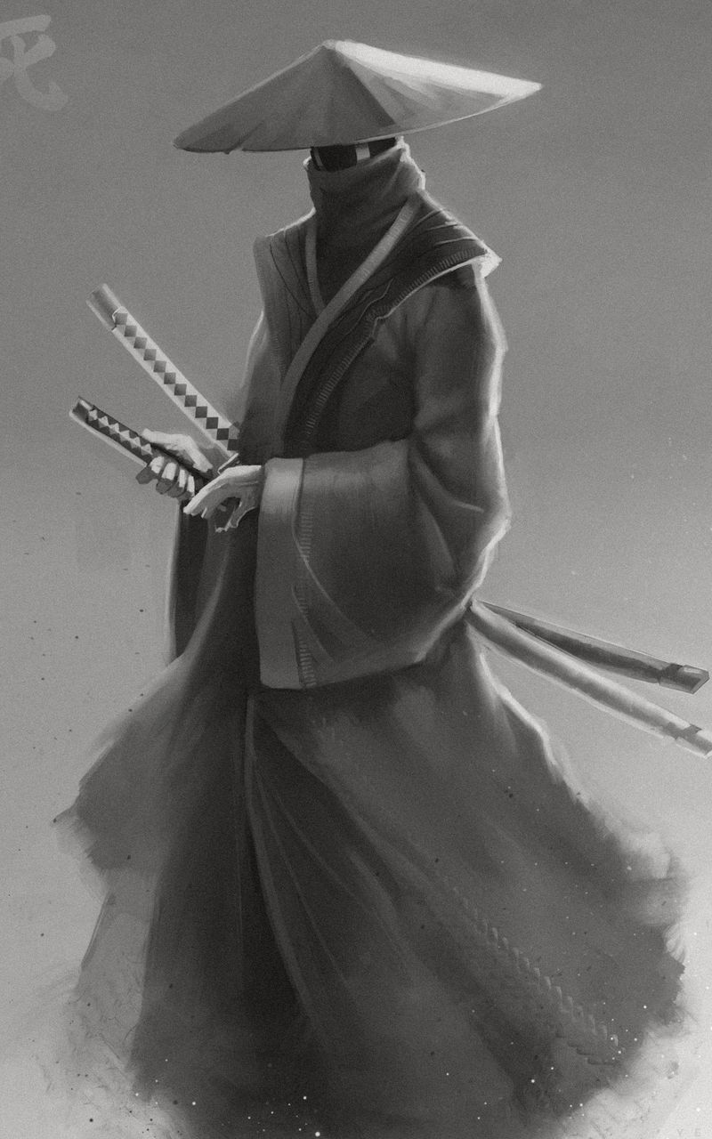 800x1280  Скачать 800x1280 самурай, катаны, воин, арт, черно-белый обои, картинки  samsung galaxy note gt-n7000, meizu mx2