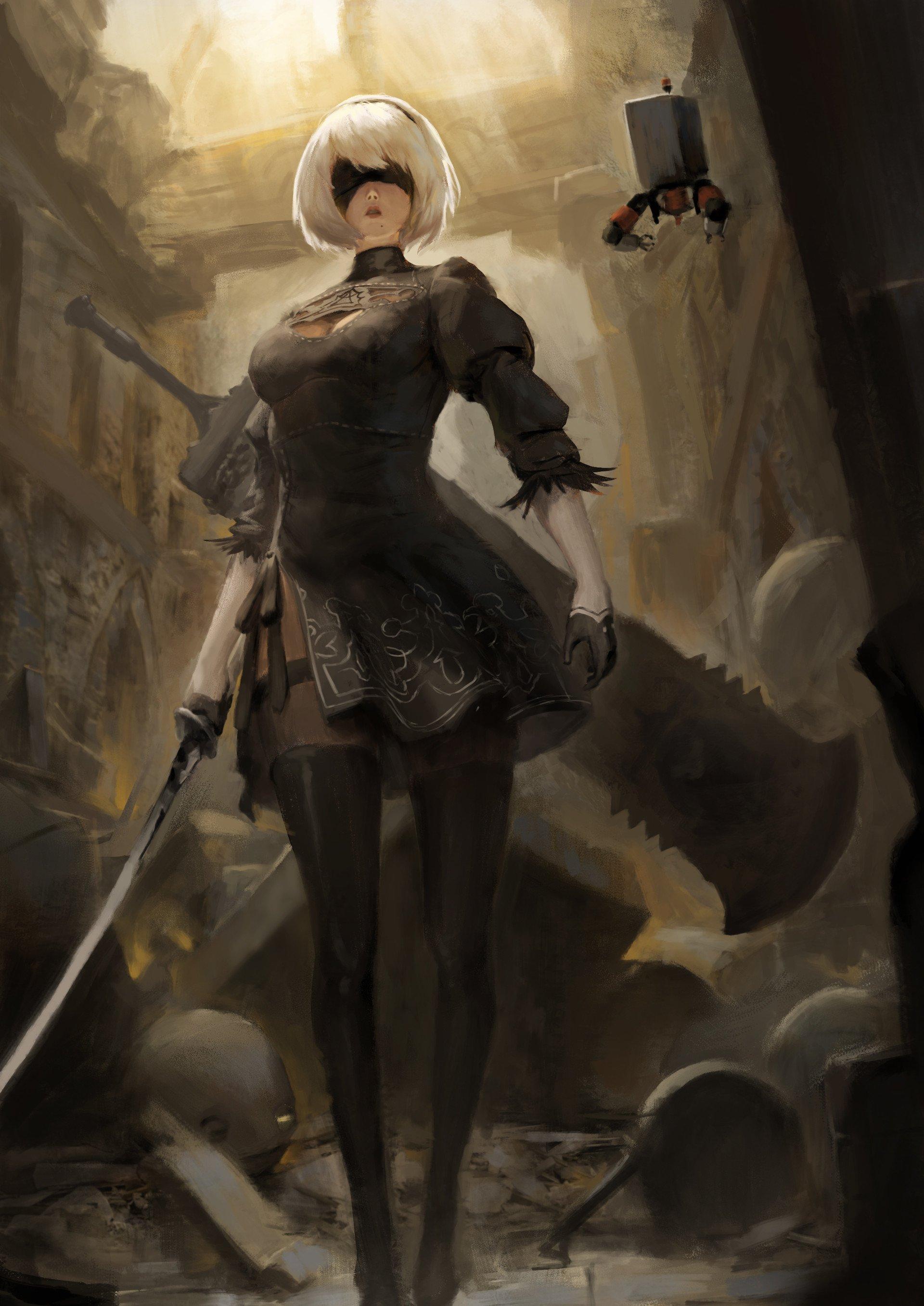 1920x2715  Обои Nier: Automata 2B — Пещера обоев