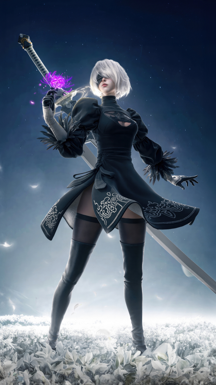 750x1334  Скачать 750x1334 2b of nier: автоматы, аниме, iphone 7, iphone 8 обои, картинки 750x1334, 30093
