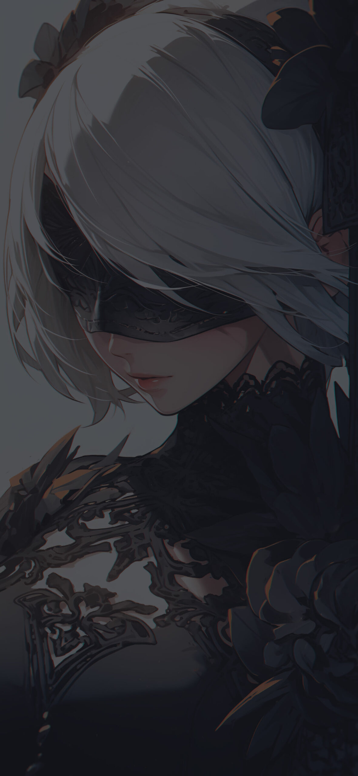 1181x2560  https://wallpapers-clan.com/wallpapers/2b-nier-automata-head-radiant/