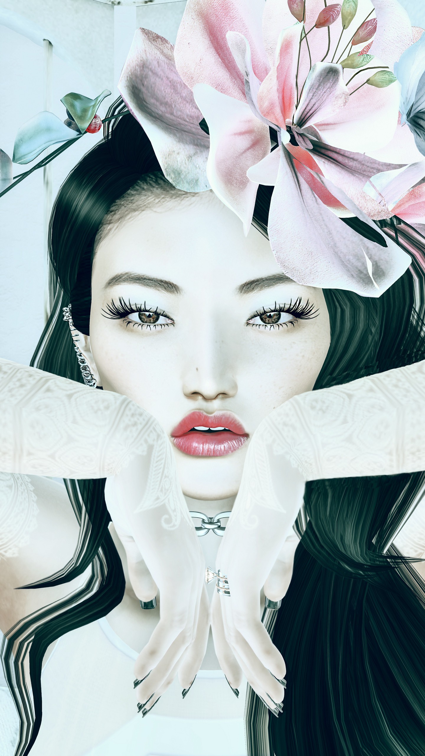 1440x2560  Обои на телефон девушка, лицо, цветы, арт - скачать бесплатно в высоком  качестве из категории \"3D\"