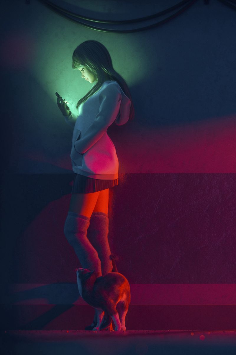 800x1200  Скачать 800x1200 девушка, арт, кот, телефон, освещение обои, картинки  iphone 4s/4 for parallax