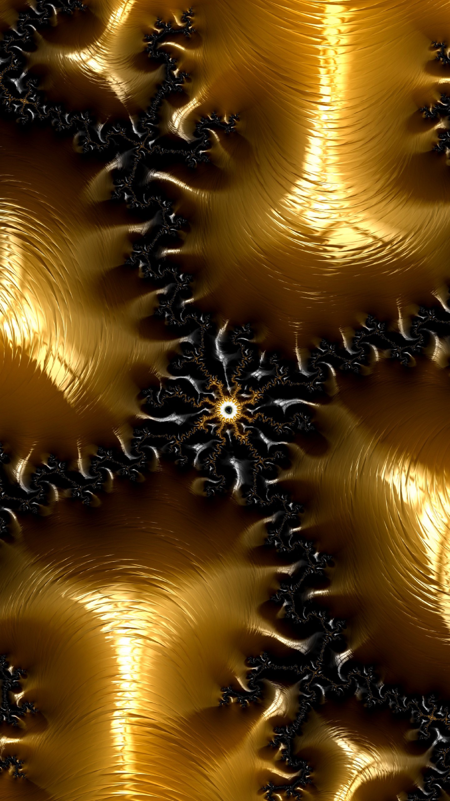 1440x2560  Обои на телефон фрактал, золото, блеск, поверхность, рельефный - скачать  бесплатно в высоком качестве из категории \"3D\"