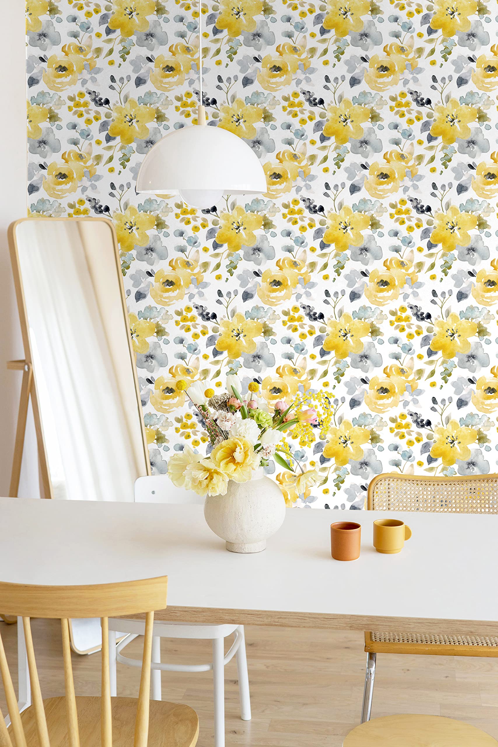 1707x2560  Обои Peel and Stick Желтые/серые/белые акварельные контактные обои Обои с цветочным рисунком Самоклеящиеся съемные обои для покрытия стен Декоративный виниловый рулон 15,5 дюймов x 196,8 дюймов, обои — Amazon Canada