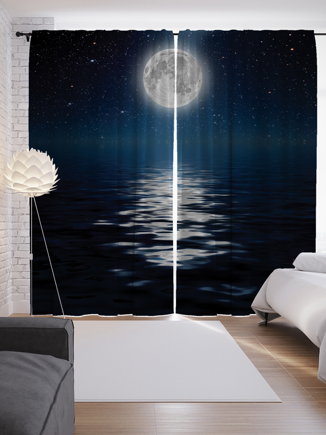 1050x1400  Шторы с фотопечатью \"Лунные отблески\" из сатена, 290х265 см - купить в  Москве, цены на Мегамаркет