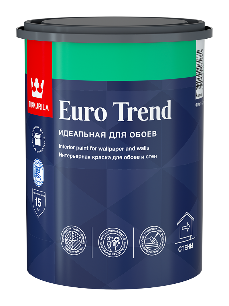 800x1069  Краска ВД Tikkurila Euro Trend Для обоев и стен база А матовая 0,9л -  купить в Кировске, отзывы. ТД «Вимос»