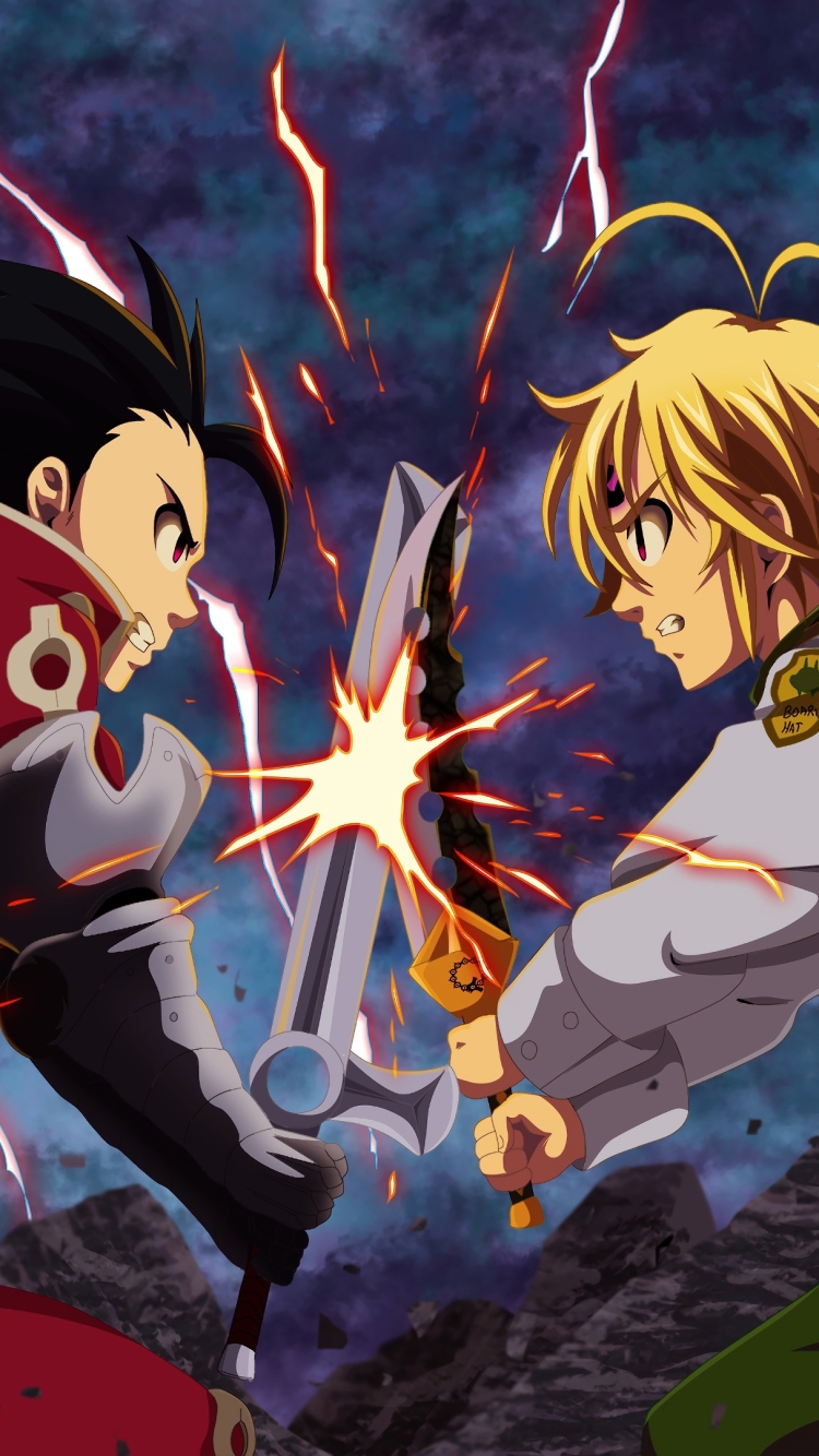 750x1334  Обои на телефон: Аниме, Мечи, Блондинка, Меч, Черные Волосы, Семь Смертных  Грехов, Мелиодас (Семь Смертных Грехов), Зелдрис (Семь Смертных Грехов),  1315238 скачать картинку бесплатно.