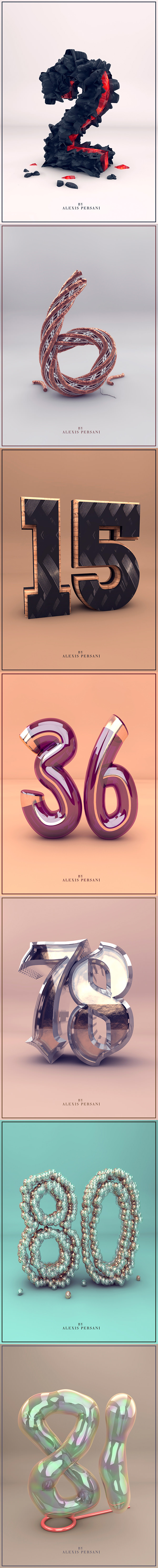 600x5943  100 креативных чисел, цифровое искусство, типография Алексиса Персани (Франция) #3D #typography | Типография, Креативный итальянский браслет с подвесками