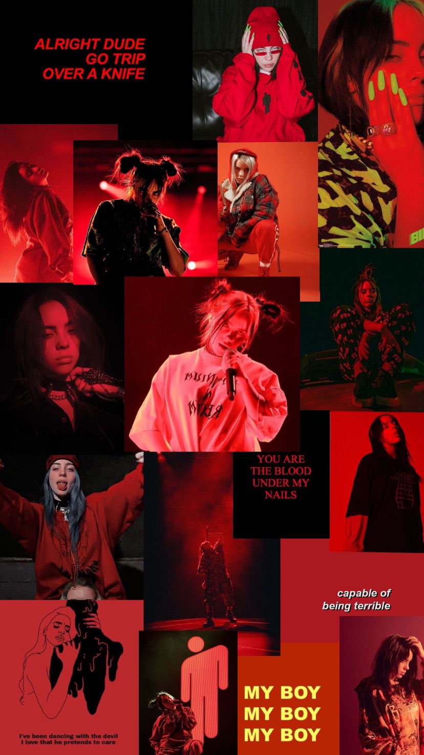 828x1472  Aesthetic Red Billie Eilish Wallpaper | Billie, Billie eilish, Aesthetic  collage