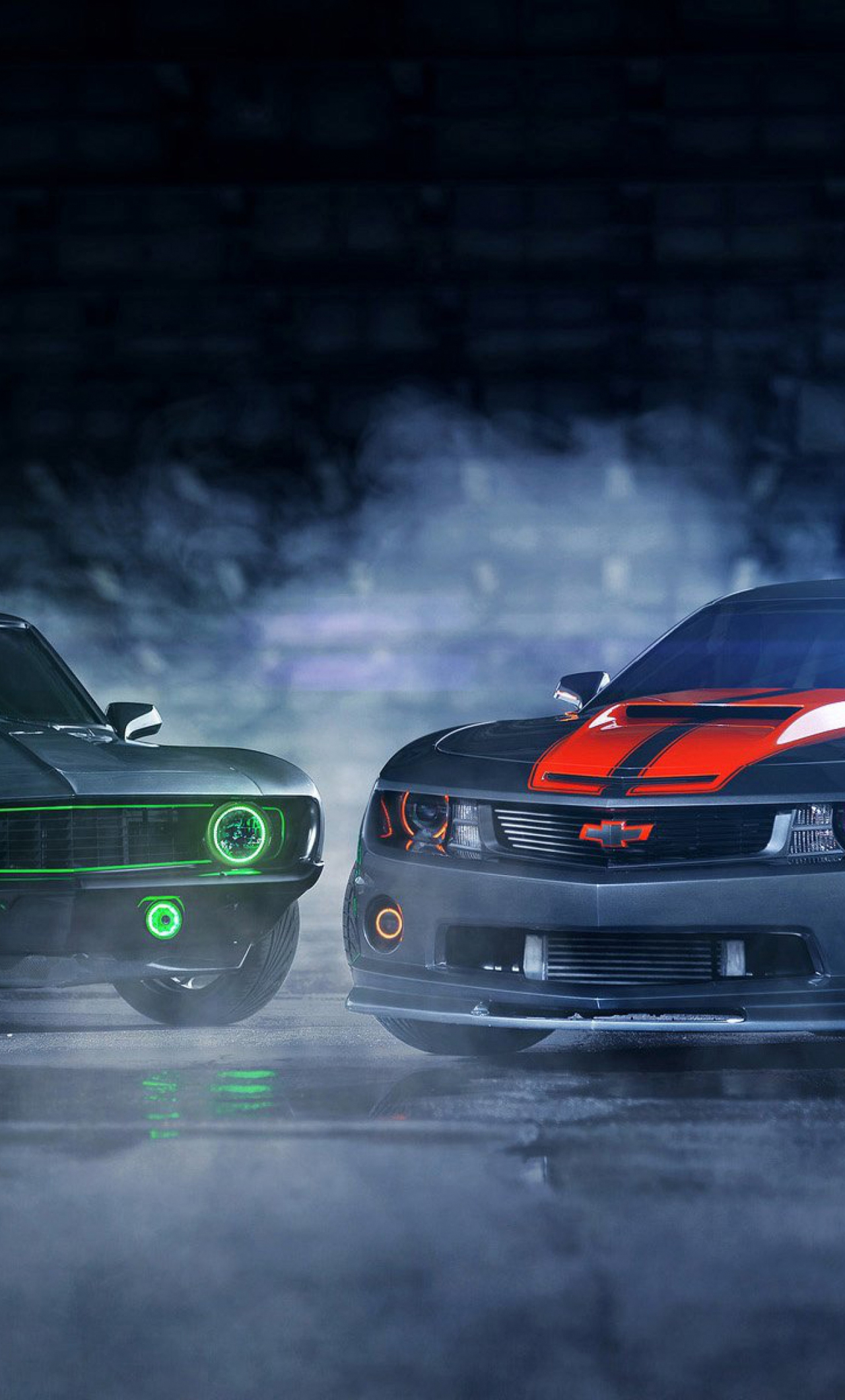 1280x2120  Синий Camaro посреди пустыни 4K обои для телефона