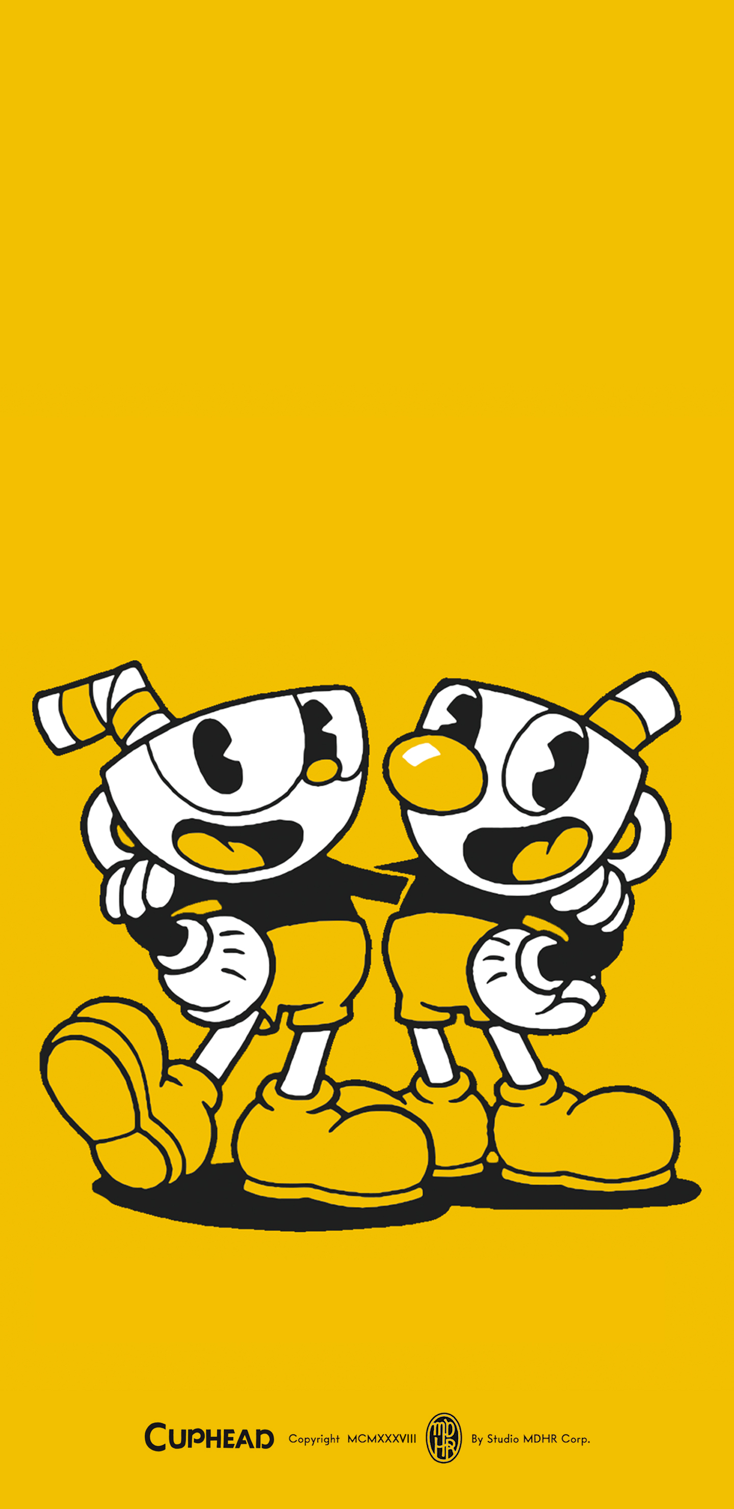 1440x2960  Монохромные обои Cuphead and Mugman — Кот с моноклем