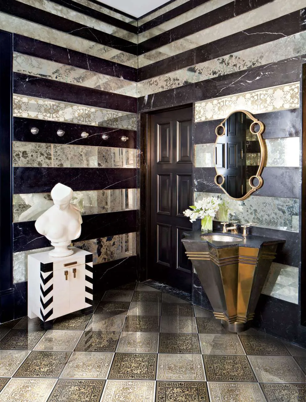 991x1302  Мраморная плитка Akros Luxurius Zephyros T Nero Marquinia Gold 30,5x30,5  купить в Москве | интернет-магазин StudioArdo