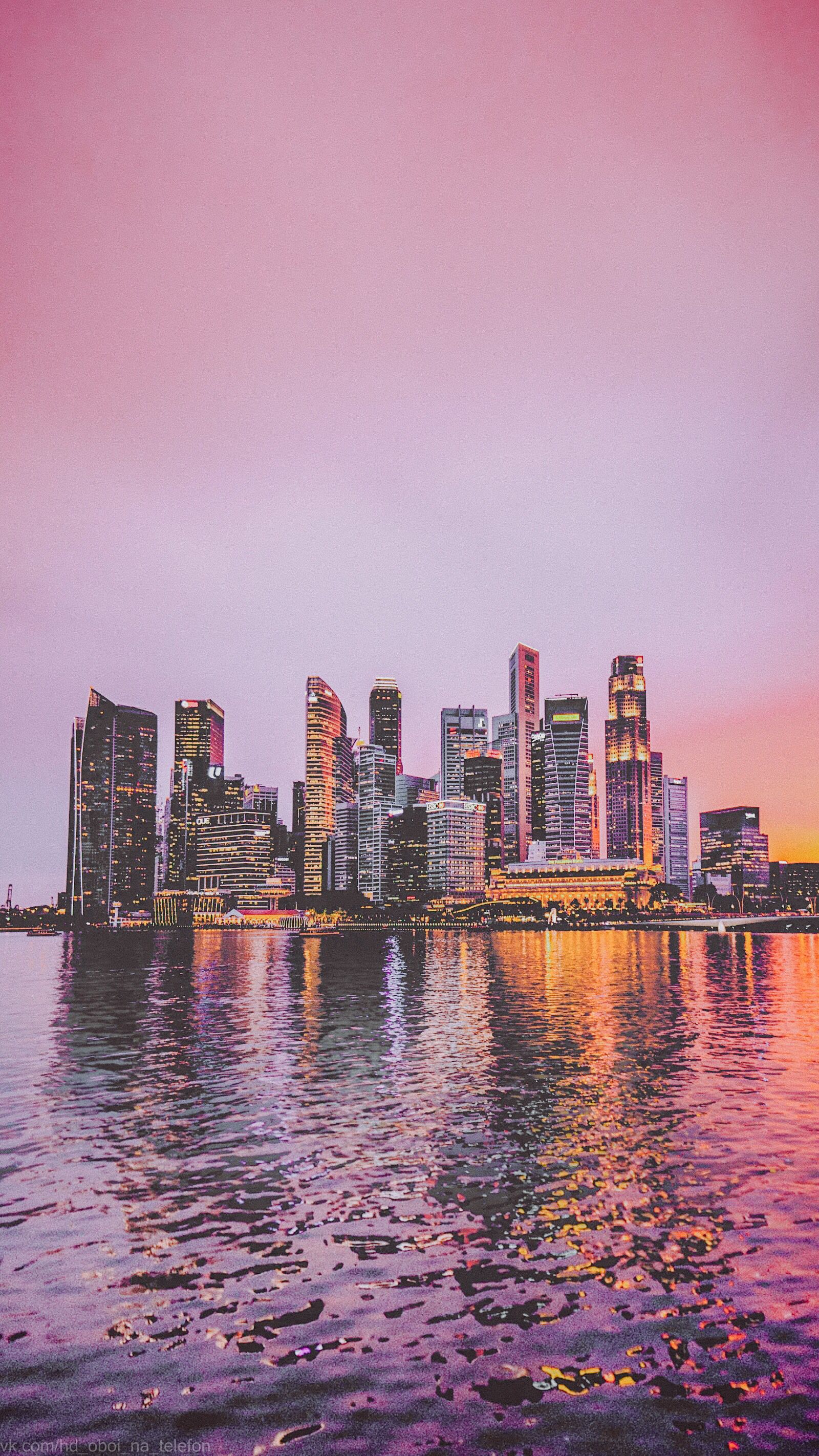 1600x2844  City pink sky ocean wallpaper for phone | Пейзажи, Обои для телефона, Обои