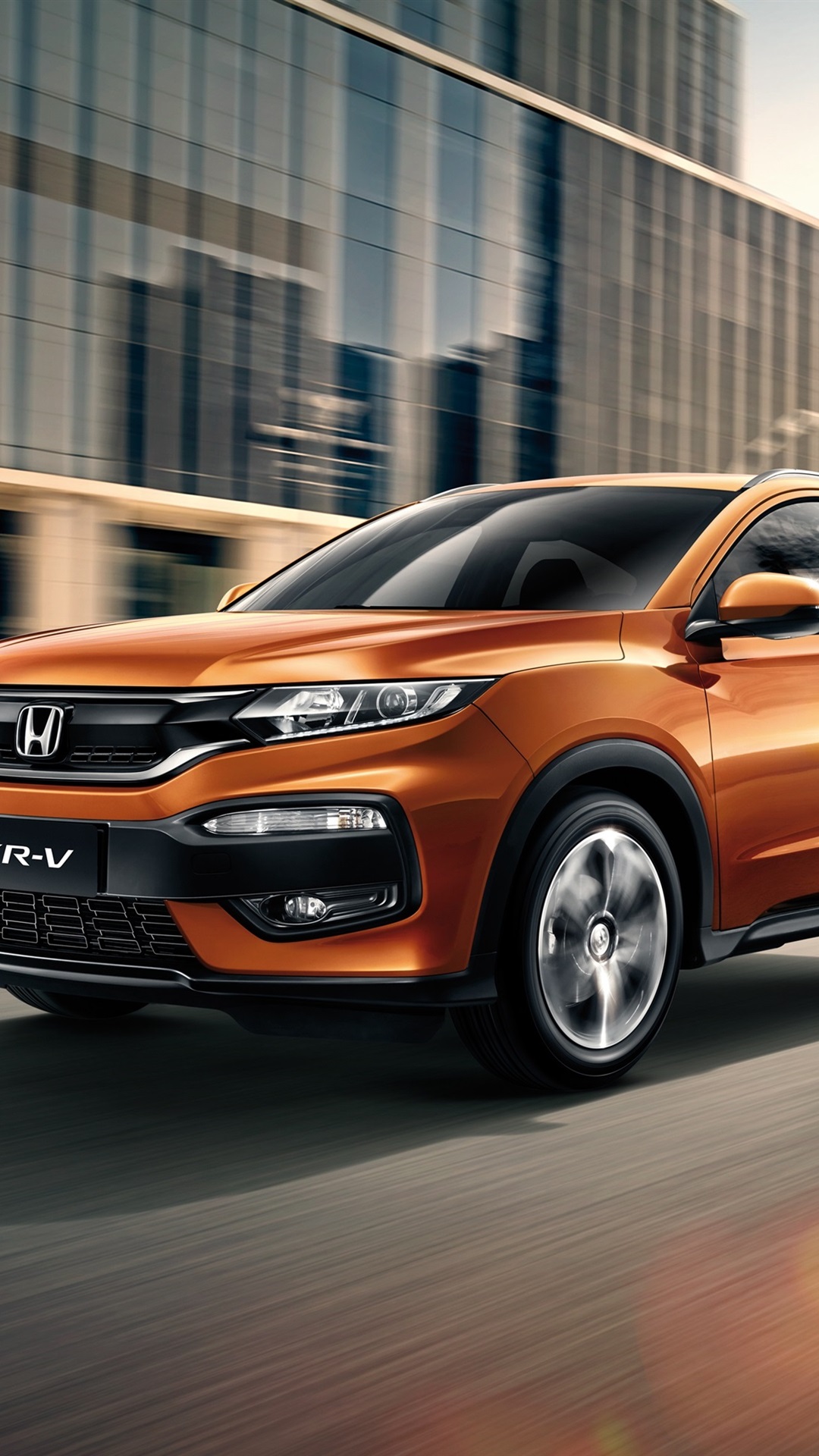 1080x1920  Honda XR-V оранжевый внедорожник скорость на городской дороге 1080x1920 iPhone 8/7/6 / 6S Plus обои фоновое изображение image