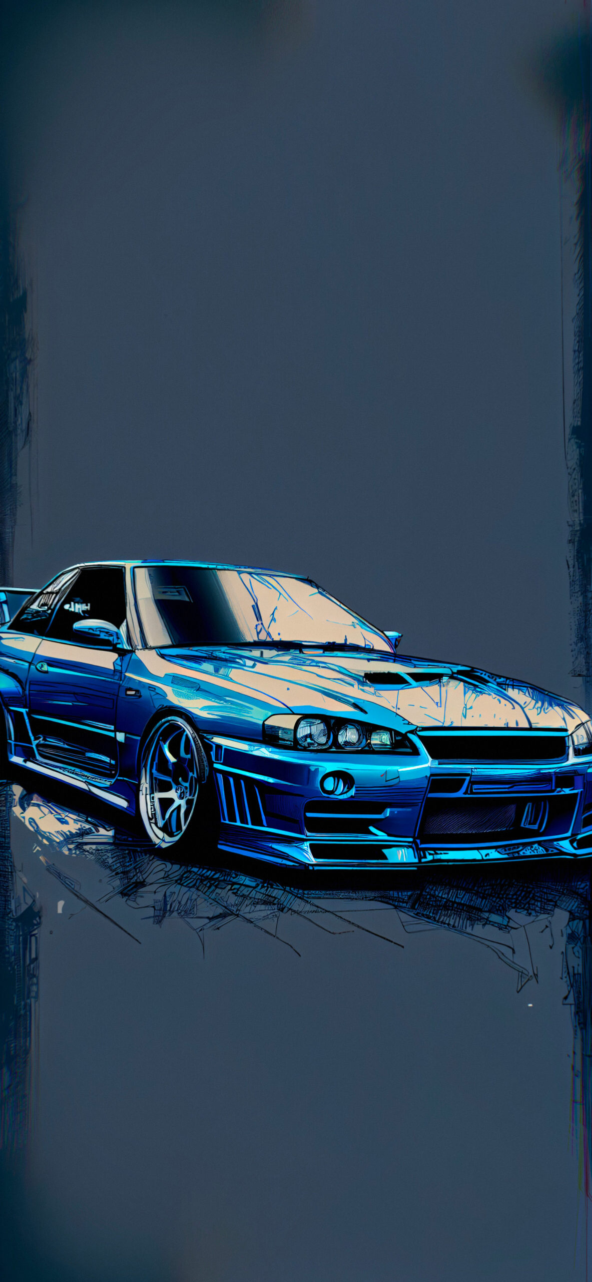 1183x2560  Nissan Skyline R34 Синие Обои iPhone - Автомобильные обои на телефон