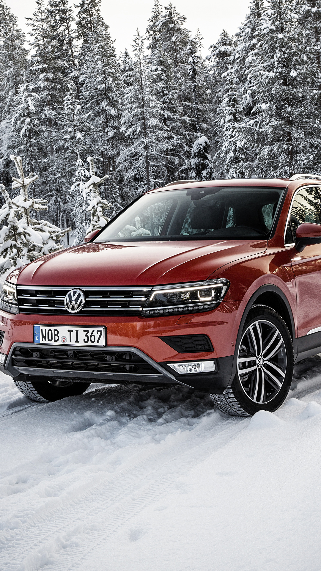 1080x1920  Photos Volkswagen Tiguan Orange Snow12 Автомобиль 1080x1920 Teramont 2017 iPhone 6+ HD 4k Обои Изображения Фоны Фото и картинки