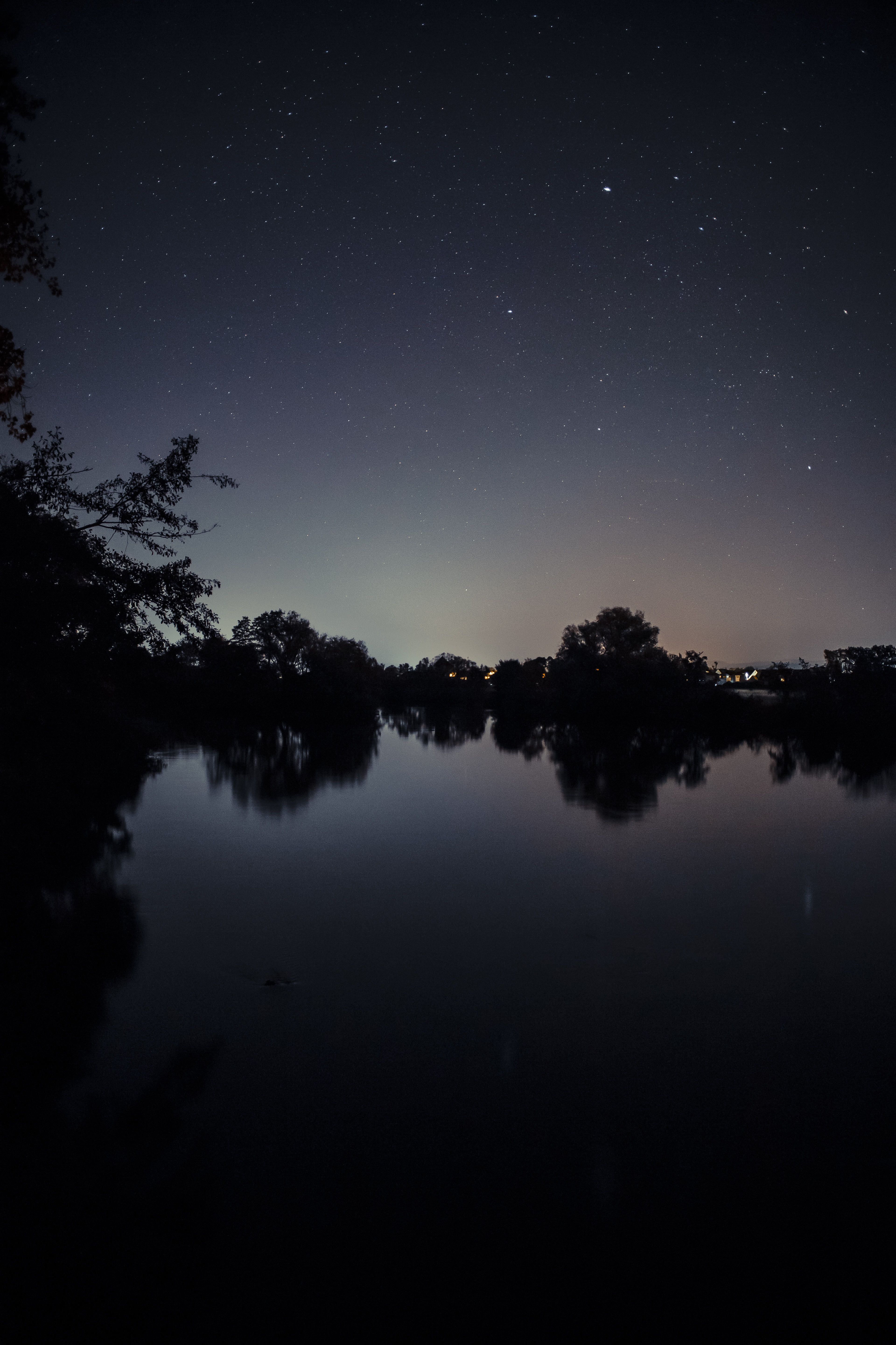 3840x5760  HD desktop wallpaper: Nature, Trees, Night, Horizon, Lake, Starry Sky,  Landscape download free picture #69539