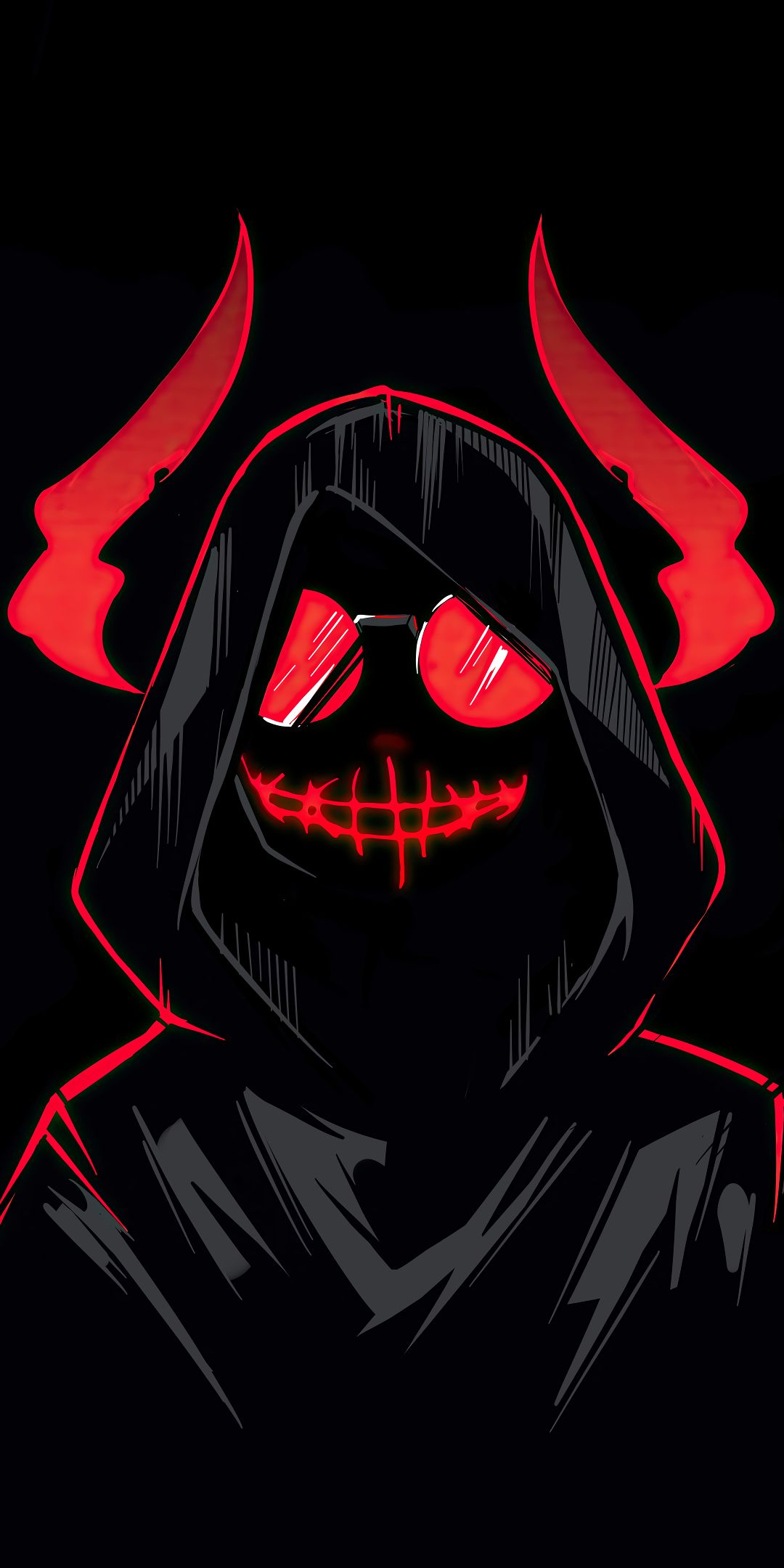 1080x2160  Mobile wallpaper: Dark, Glasses, Hood, Horns, Demon, Minimalist, 1419628  download the picture for free.