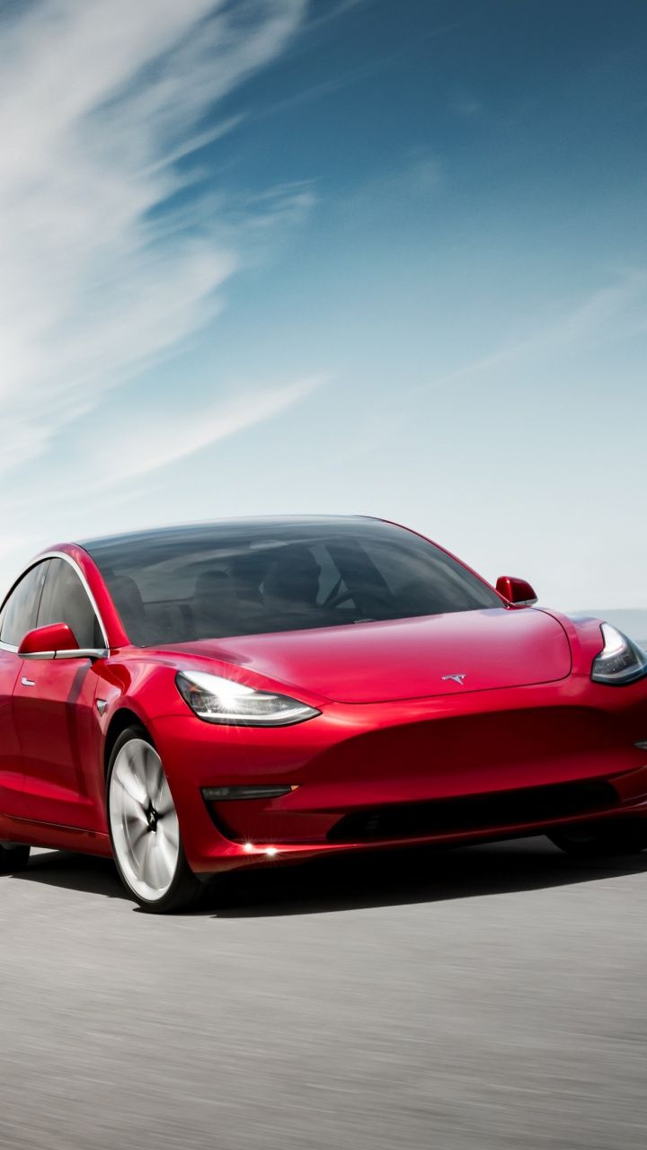 720x1280  Tesla Model 3 красный на дороге 720x1280 wallpaper | Модель Tesla Tesla Motors 